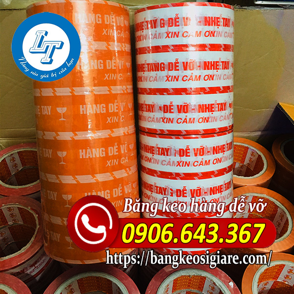 Xưởng băng keo hàng dễ vỡ giá rẻ Băng keo hàng dễ vỡ nền cam chữ trắng
