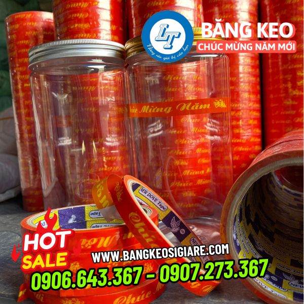 Băng keo chúc mừng năm mới giá sỉ tận nơi Băng keo chúc mừng năm mới dán hộp