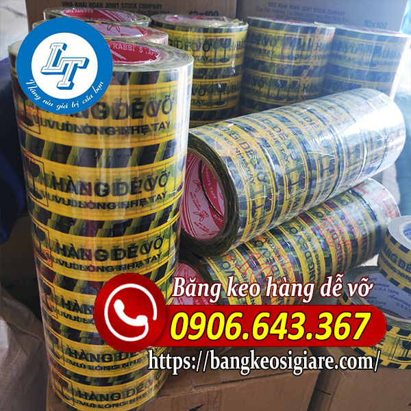 Xưởng băng keo hàng dễ vỡ giá rẻ Băng keo hàng dễ vỡ nền vàng chữ đen