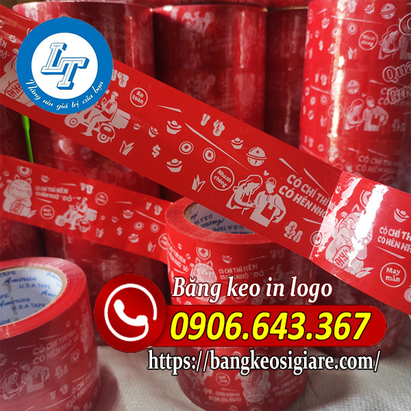 cơ sở băng keo in logo theo yêu cầu với giá rẻ Băng keo in logo nền đỏ
