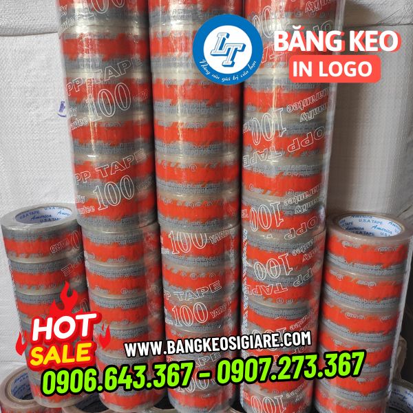 Nhận sản xuất băng keo in logo nền trong băng keo in logo nền trong 48mm