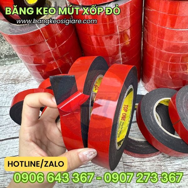 Sỉ băng keo mút xốp 2 mặt đỏ đen dính chắc, thay thế đinh vít Cấu tạo băng keo mút xốp 2 mặt