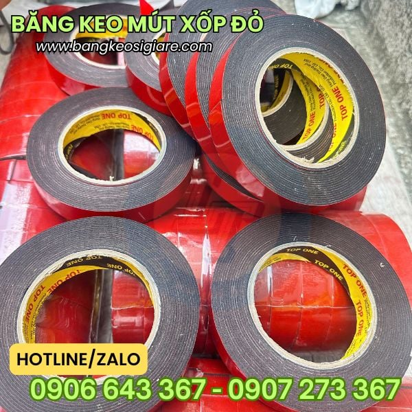 Sỉ băng keo mút xốp 2 mặt đỏ đen dính chắc, thay thế đinh vít Băng keo mút xốp 2 mặt cuộn tròn chắc chắn