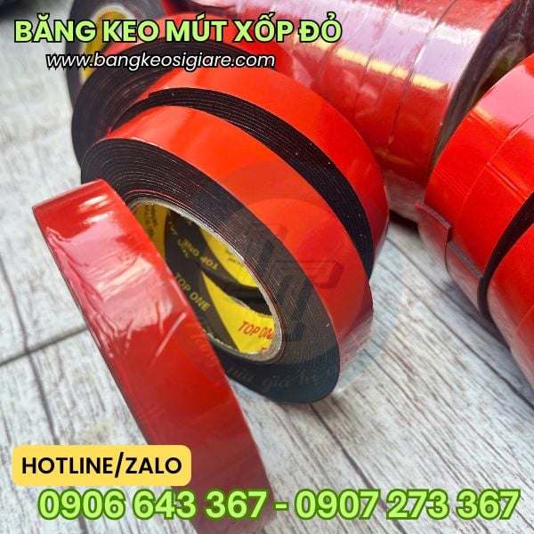 Sỉ băng keo mút xốp 2 mặt đỏ đen dính chắc, thay thế đinh vít Băng keo mút xốp 2 mặt kích thước 2f4
