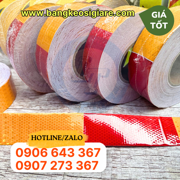 Băng keo phản quang giá sỉ Băng keo phản quang 2 sọc đỏ vàng