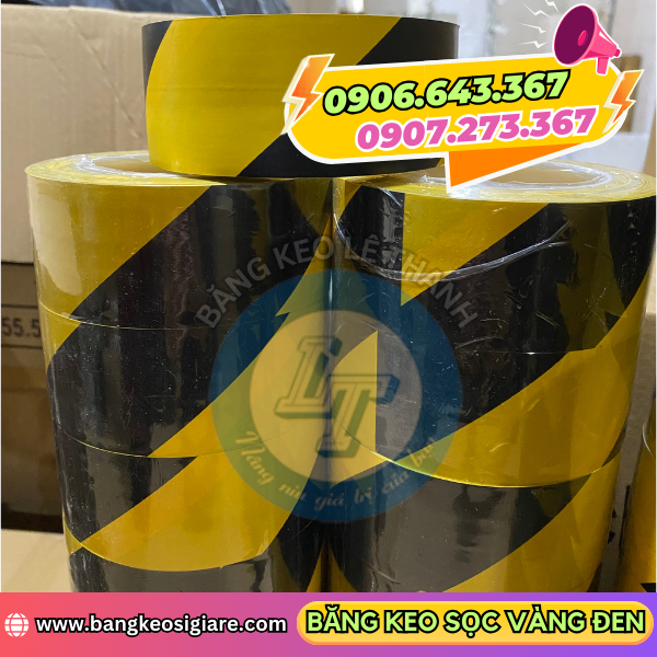 Băng keo sọc vàng đen chất lượng 6 cuộn/cây Băng keo sọc vàng đen chất lượng 6 cuộn/cây