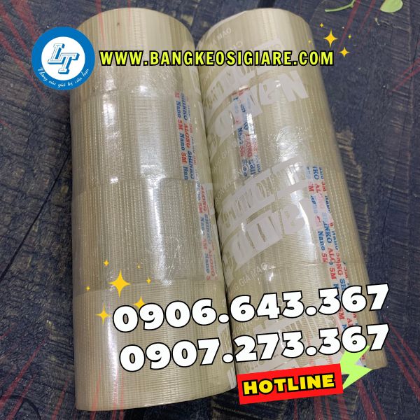 SỈ BĂNG KEO SỢI THỦY TINH 2 SỌC băng keo sợi thủy tinh 2 sọc 4 cuộn/cây