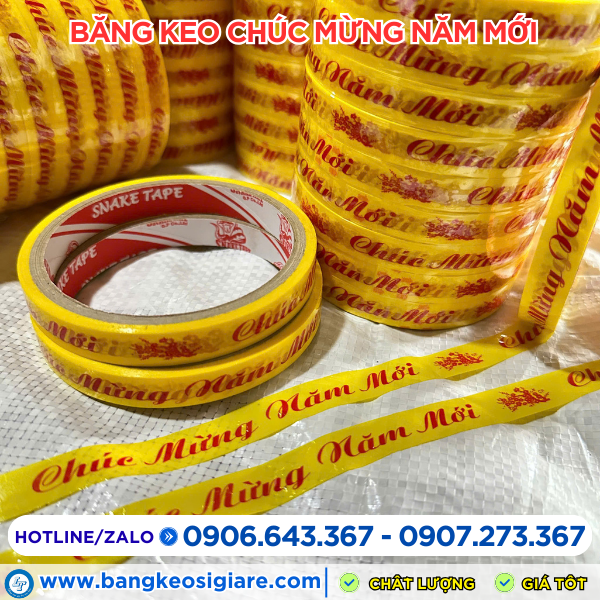 Băng keo chúc mừng năm mới 1f2 nền vàng chữ đỏ Băng keo chúc mừng năm mới 1f2 nền vàng chữ đỏ