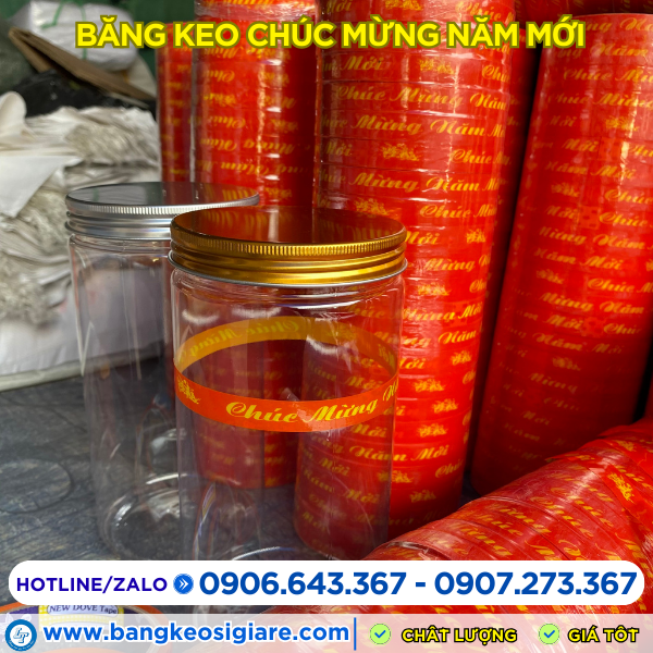 Băng keo chúc mừng năm mới dán hộp, lọ đón Tết Băng keo chúc mừng năm mới dán hộp, lọ đón Tết