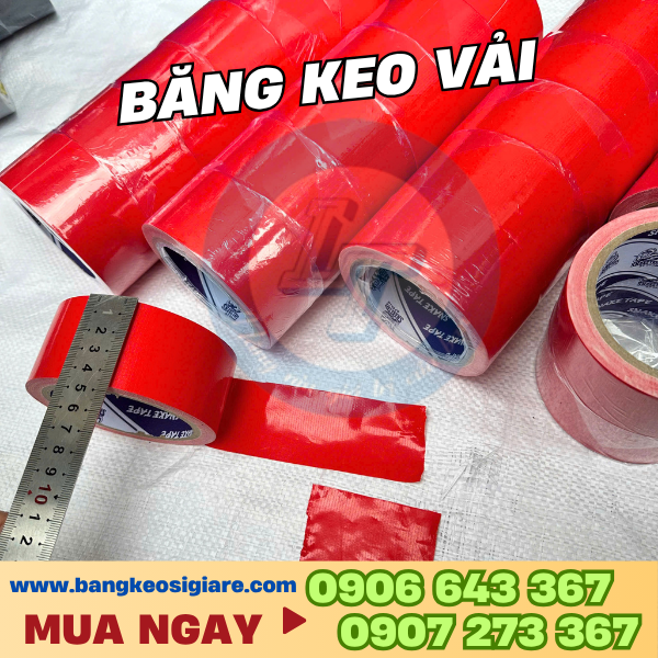 Băng keo vải giá sỉ nhiều màu, có vân dễ xé bằng tay Băng keo vải đỏ 4f8