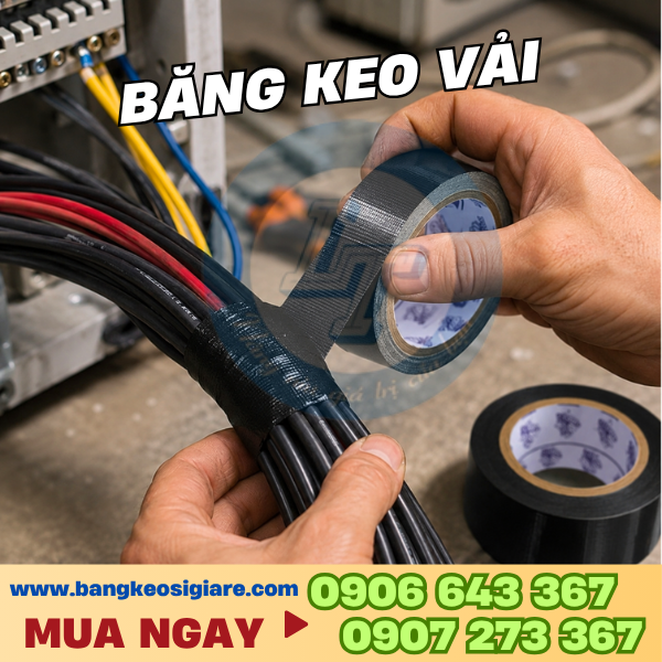 Băng keo vải giá sỉ nhiều màu, có vân dễ xé bằng tay Băng keo vải dùng quấn dây điện gọn gàng