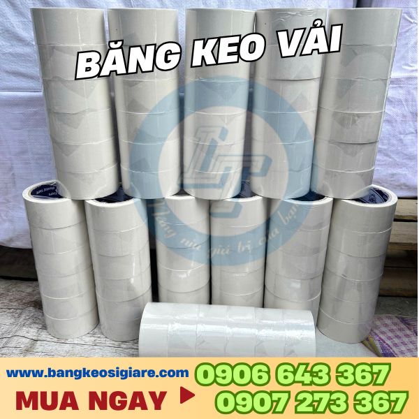 Băng keo vải giá sỉ nhiều màu, có vân dễ xé bằng tay Băng keo vải trắng