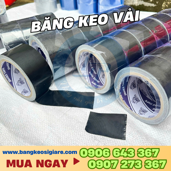 Băng keo vải giá sỉ nhiều màu, có vân dễ xé bằng tay Băng keo vải đen 6 cuộn/cây