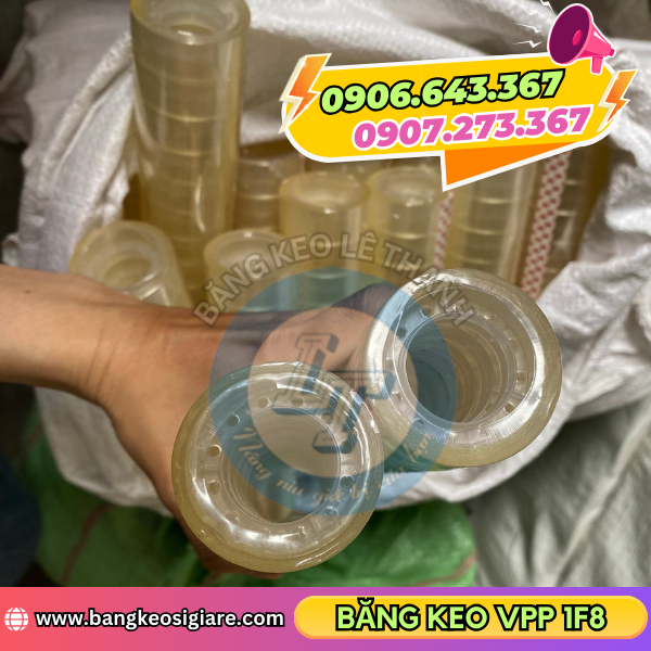 Băng keo văn phòng phẩm 1F8 có lõi nhựa cứng Băng keo văn phòng phẩm 1F8 có lõi nhựa cứng