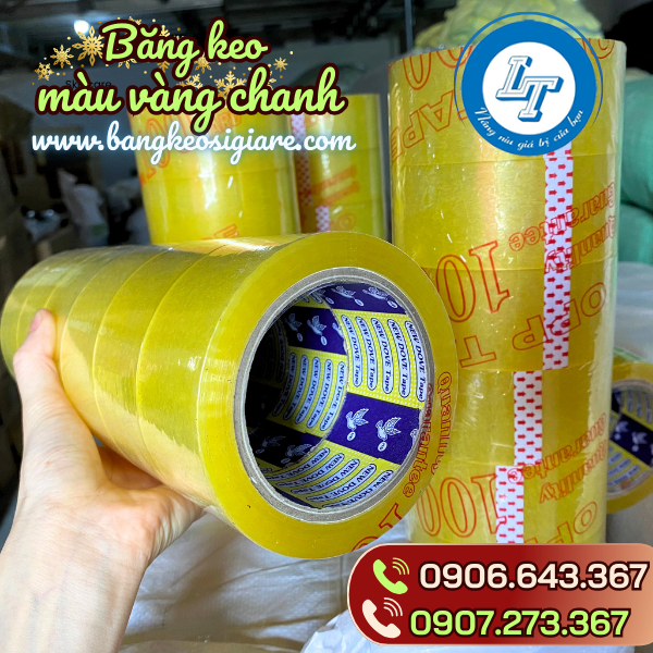 Băng keo vàng chanh lõi giấy cứng chắc chắn Băng keo vàng chanh lõi giấy cứng chắc chắn