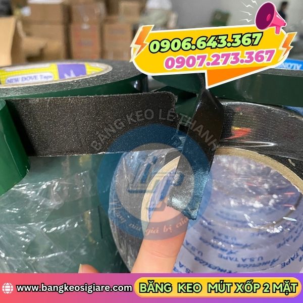 Chuyên bán băng keo mút xốp 2 mặt giá sỉ rẻ Lớp keo bám dính 2 mặt của mút xốp
