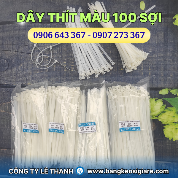 Dây thít màu túi 100 sợi giá sỉ nhiều kích cỡ Dây thít màu trắng size 8 x 300mm