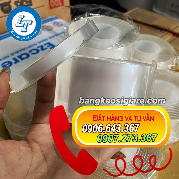 NGUỒN BĂNG KEO 2 MẶT TRONG SUỐT SIÊU DÍNH HCM kích thước băng keo siêu dính 2 mặt