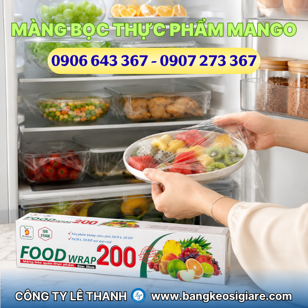Màng bọc thực phẩm Mango Food Wrap 200 giá sỉ 10 cuộn/thùng Màng bọc Mango Foodwrap 200 bảo quản thực phẩm tiện lợi