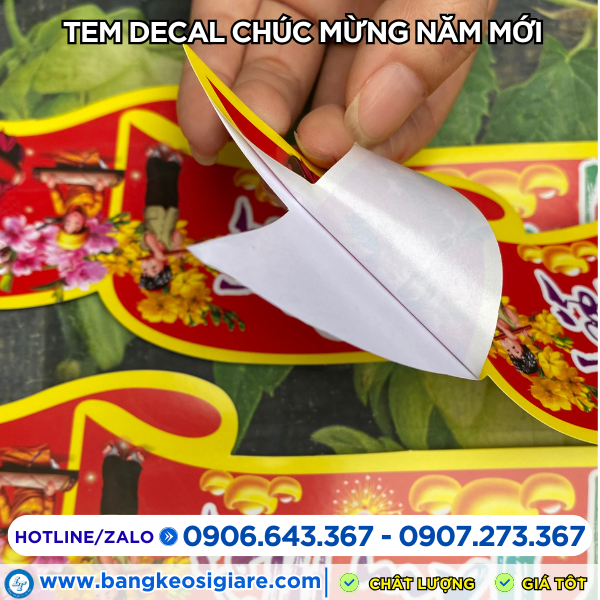 Tem in chữ chúc mừng năm mới có lớp keo bám dính Tem in chữ chúc mừng năm mới có lớp keo bám dính