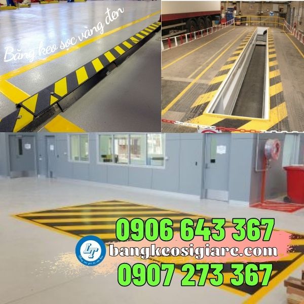 chuyên sỉ băng dính sọc vàng đen dán phân chia khu vực ứng dụng băng dính sọc vàng đen