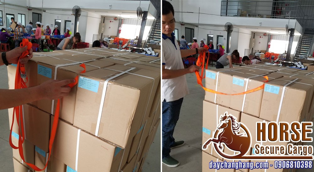 Thay thế màng màng PE quấn pallet bằng dây chằng khóa cam Thay thế màng màng PE quấn pallet bằng dây chằng khóa cam
