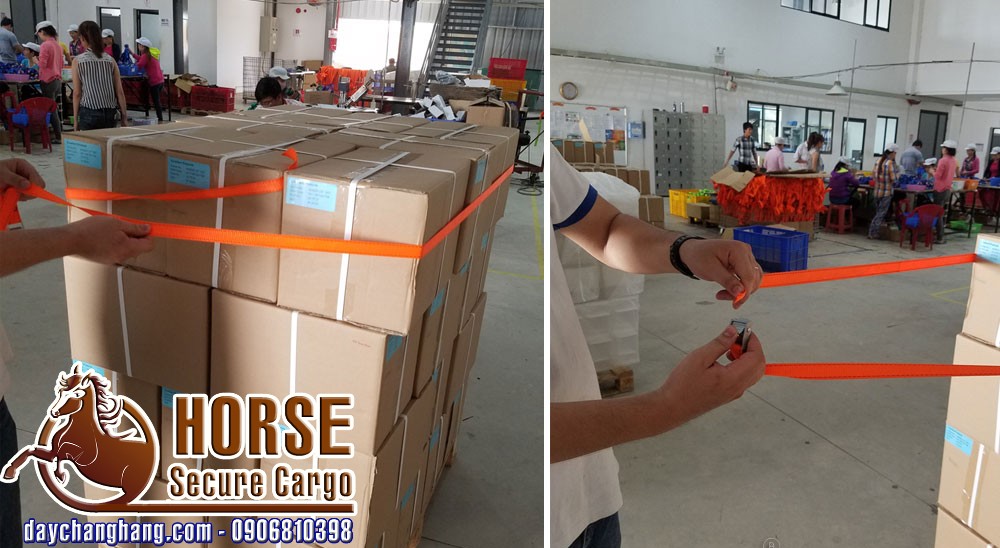 Thay thế màng màng PE quấn pallet bằng dây chằng khóa cam Thay thế màng màng PE quấn pallet bằng dây chằng khóa cam