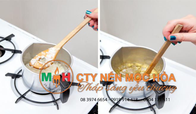 Bật lửa vừa phải sao cho đủ độ nóng để sáp tan chảy nhưng không bị sôi, sáp sôi sẽ để lại bọt khí xấu xí trên thân cây nến thành phẩm Bật lửa vừa phải sao cho đủ độ nóng để sáp tan chảy nhưng không bị sôi, sáp sôi sẽ để lại bọt khí xấu xí trên thân cây nến thành phẩm