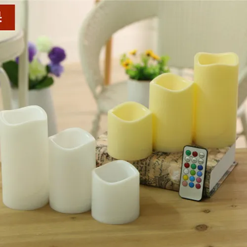 Bộ 3 nến trụ điện tử led đổi màu điều khiển từ xa (vỏ nhựa)