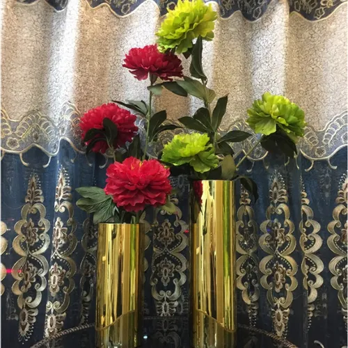 Bình trụ thủy tinh mạ vàng dùng trong trang trí, cắm hoa