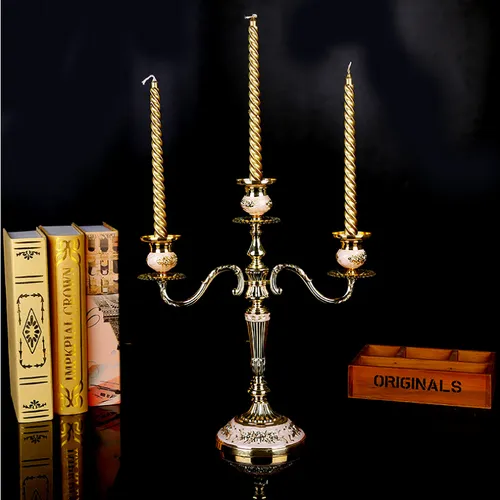 Chân nến cổ điển châu âu 3 giá hoa văn