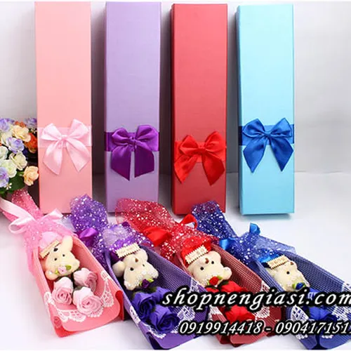 Gifl set chữ nhật (3 bông lớn + 1 gấu)