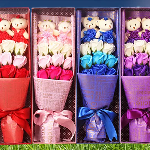 Gifl set chữ nhật (9 bông lớn + 2 gấu)
