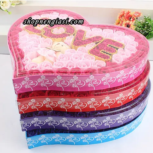 Gifl set trái tim love (90 bông + gấu)