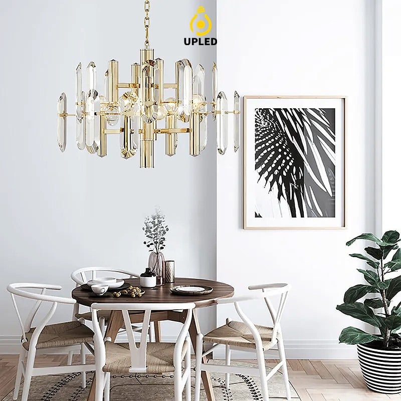 Đèn chùm pha lê K9 10 bóng E14 màu vàng gold 80x45cm