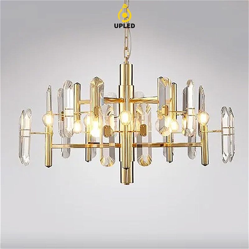 Đèn chùm pha lê K9 10 bóng E14 màu vàng gold 80x45cm