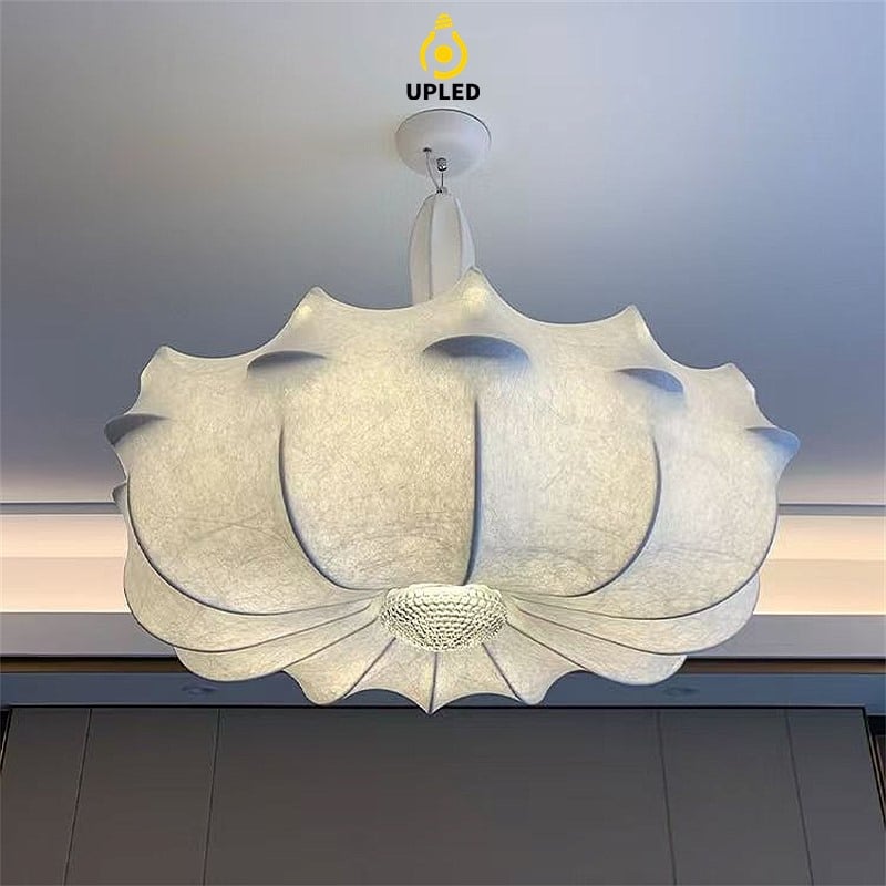 Đèn chùm lụa tơ tằm phong cách Pháp Wabi-sabi