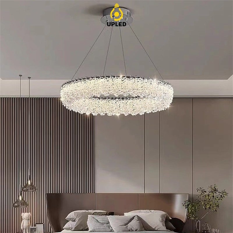 Đèn chùm pha lê vòng tròn phong cách Pháp hiện đại thanh lịch