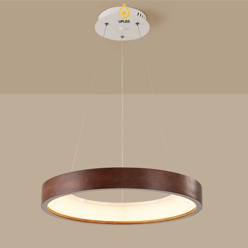 Đèn chùm LED vòng gỗ óc chó tối giản