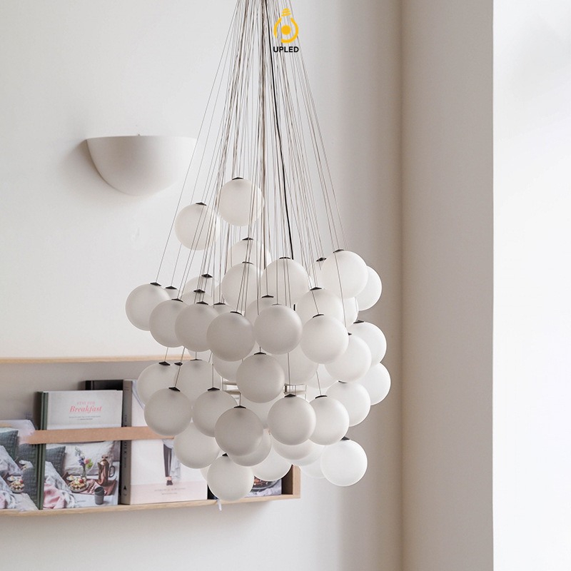 Đèn chùm bong bóng thủy tinh mờ Bắc Âu