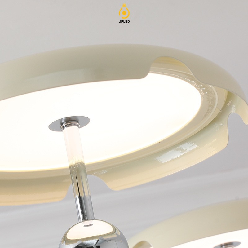 Đèn chùm đĩa acrylic kem thân gỗ phong cách Ý