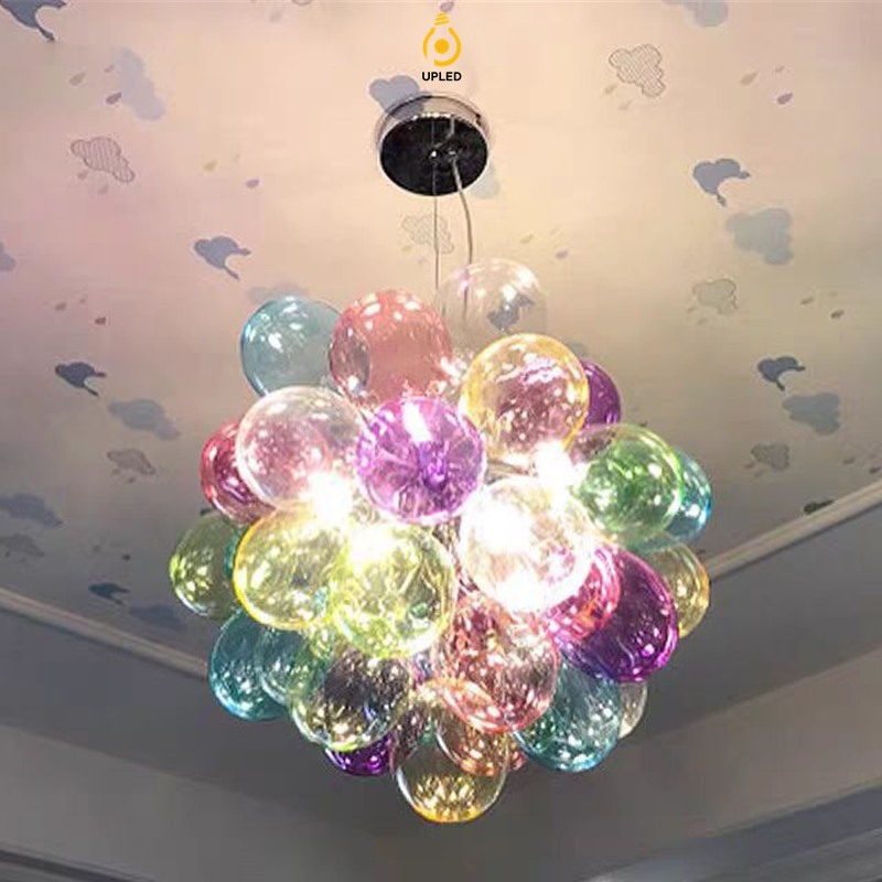 Đèn chùm bong bóng kính nhiều màu Bắc Âu