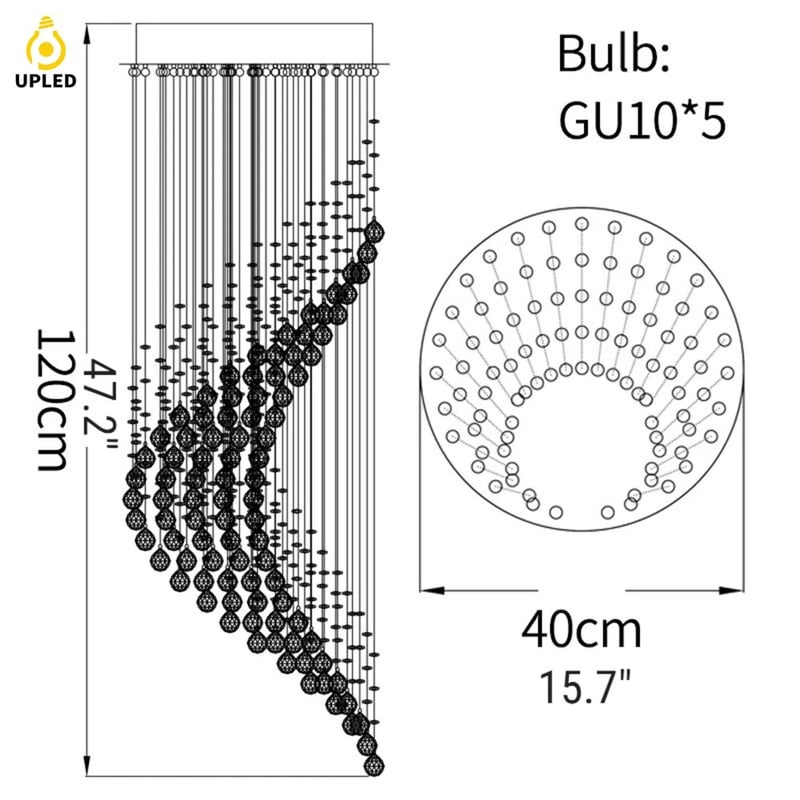 Đèn chùm pha lê xoắn ốc dáng dài cho cầu thang duplex, sảnh thông tầng