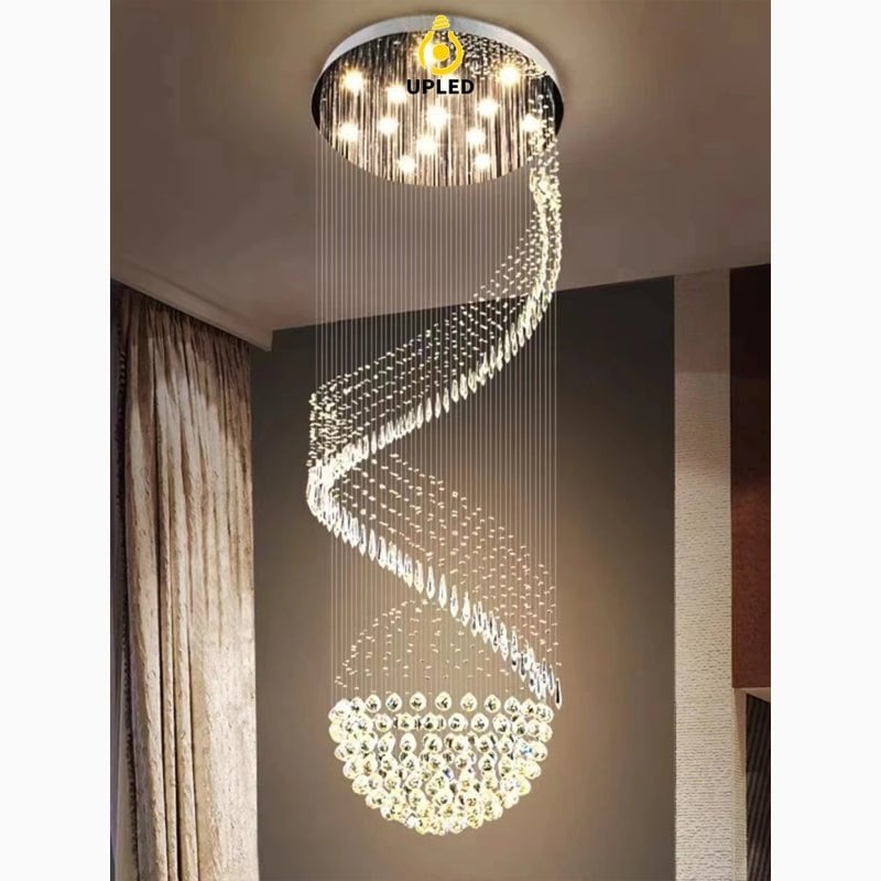 Đèn chùm thủy tinh đổ tầng, phong cách sang trọng cổ điển