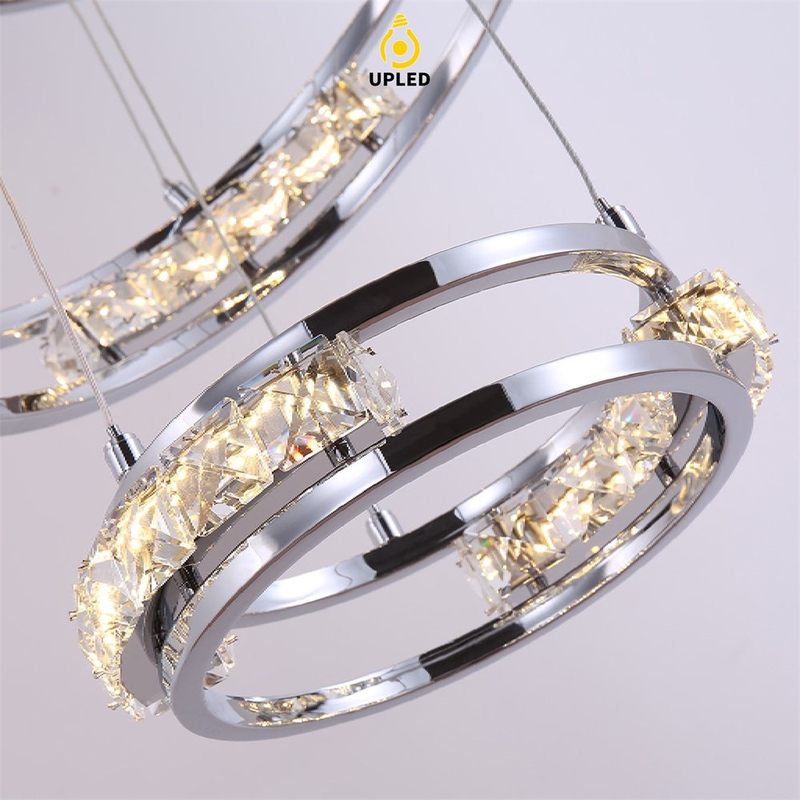 Đèn chùm vòng pha lê K9 đổ tầng, tùy chỉnh 1–5 vòng cho cầu thang