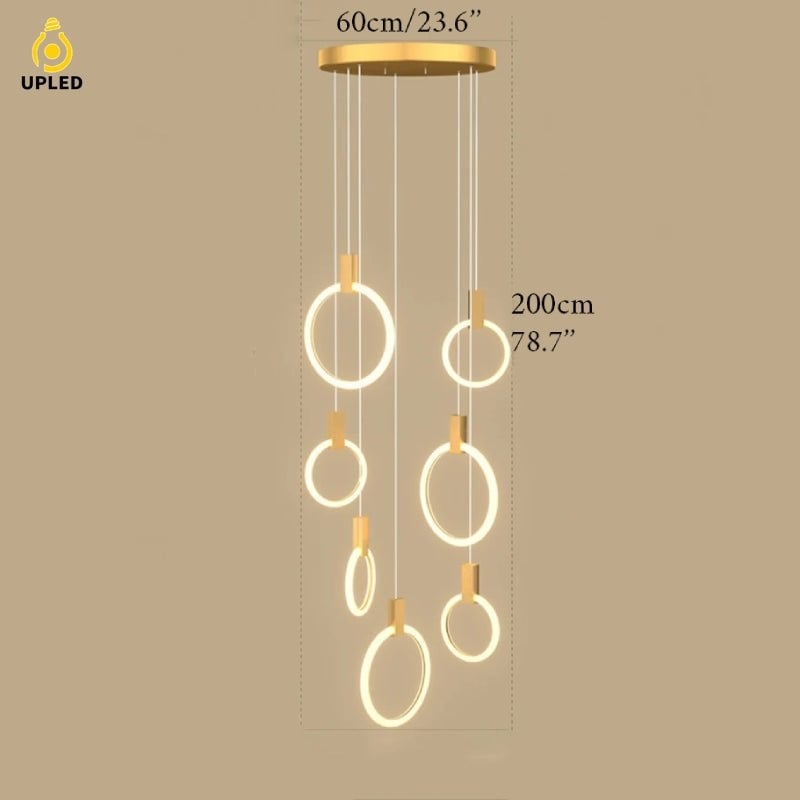 Đèn chùm vòng tròn ánh vàng, nhiều tầng đồng tâm
