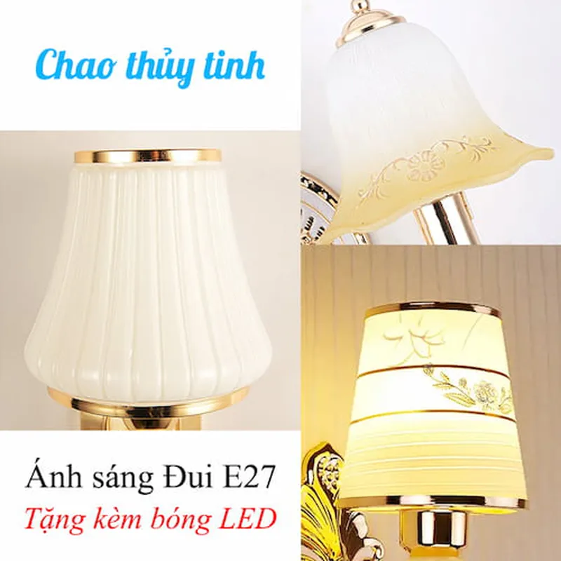 Đèn ngủ treo tường chao thủy tinh hợp kim