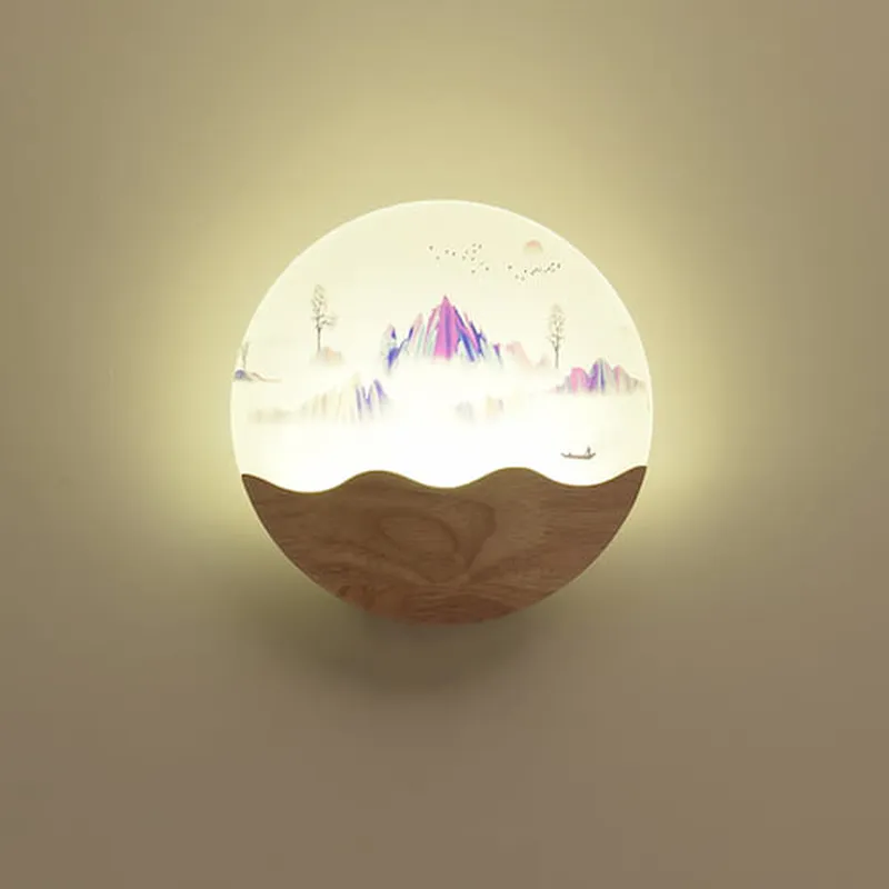 Đèn ngủ treo tường mica phối gỗ