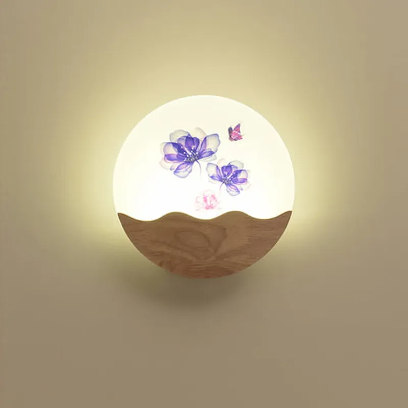 Đèn ngủ treo tường mica phối gỗ