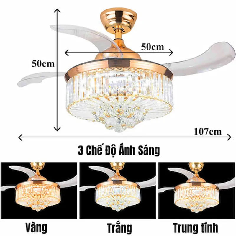 Đèn quạt trần phòng khách Tân Cổ Điển